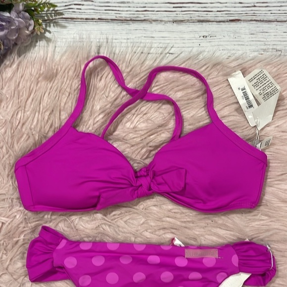 NWT Vitamin A Fuchsia Pink Push Up Polka Dot Reversible Bikini Set - Picture 3 of 9